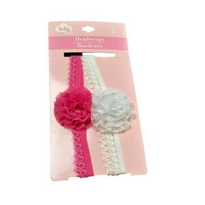 Baby Headwraps Bandeaux 2-Pack Pink & White Flower Design Elastic Soft & Comfort